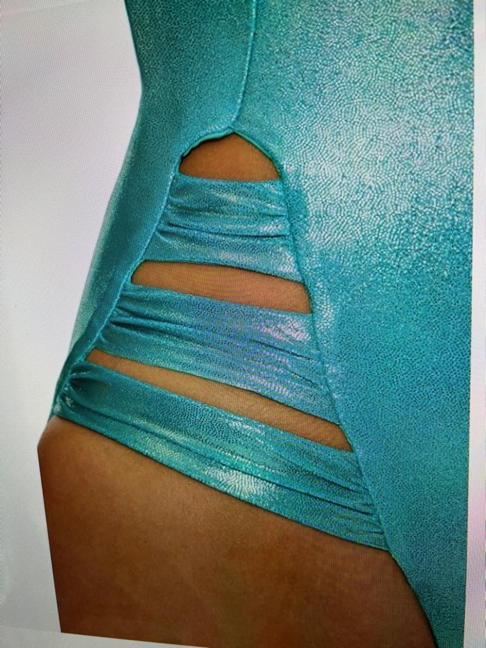 Becca one piece turquoise mettallic finish swimsuit size M - Picture 4 of 4